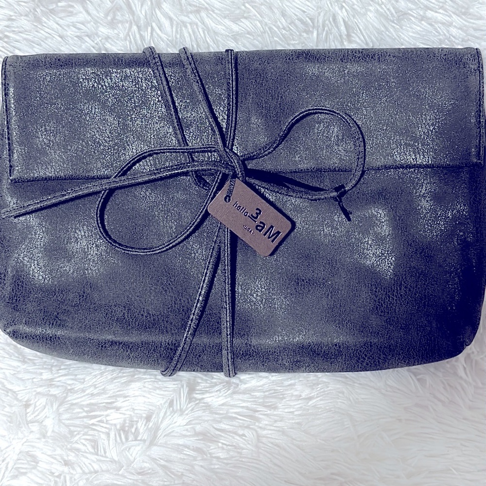 🆕 Black Distressed Leather Large Clutch Purse
